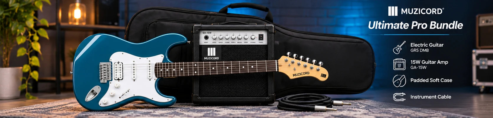 Buy Muzicord ST5 HSS MBL Ultimate Pro Electric Guitar Bundle - Metallic Blue from Ragtime Beirut Lebanon