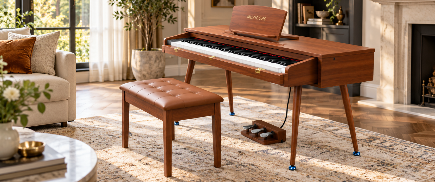 Buy Muzicord MZ-12 Pro Hammer action table design digital piano walnut color from Ragtime Beirut Lebanon