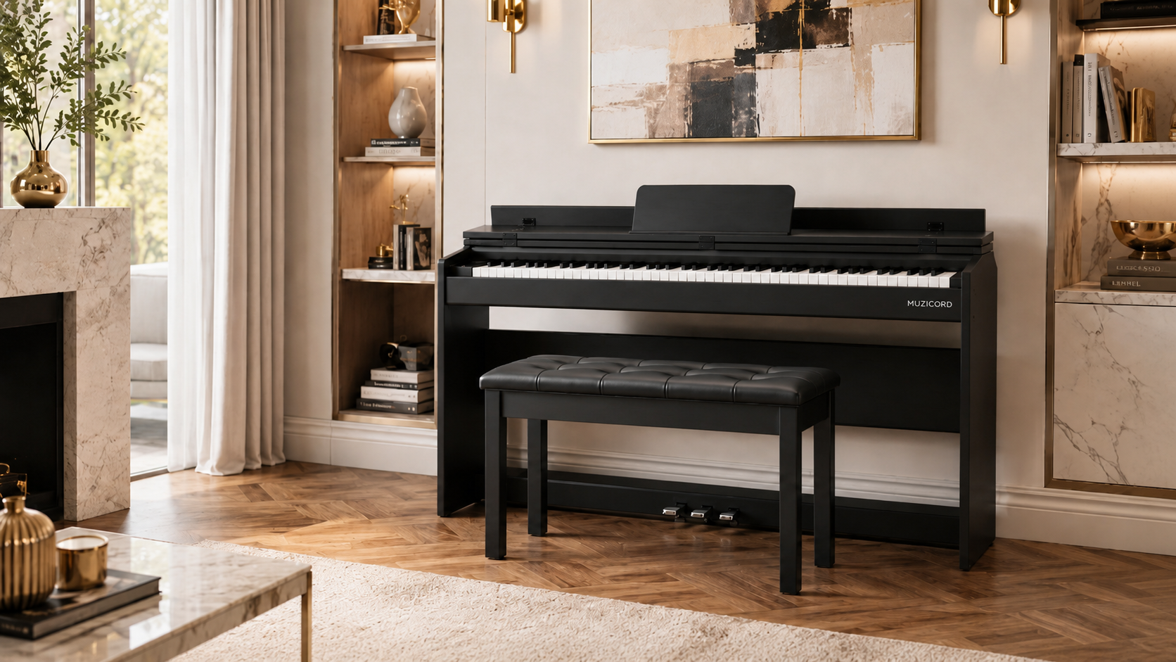 Buy Muzicord MZ-1 PRO compact meuble hammer action keys piano black from Ragtime Beirut Lebanon