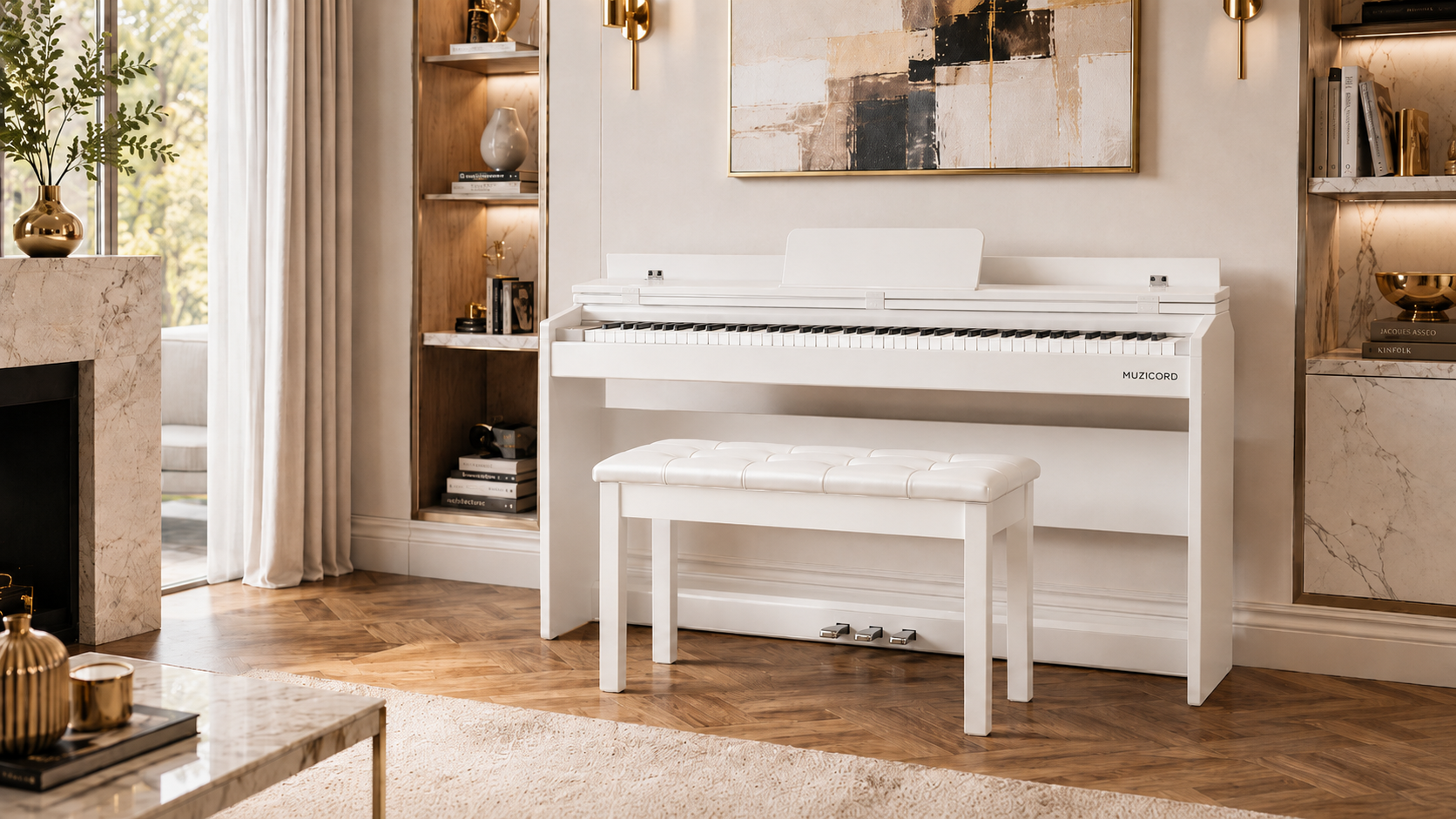 Buy Muzicord MZ-1 PRO compact meuble hammer action keys piano white from Ragtime Beirut Lebanon