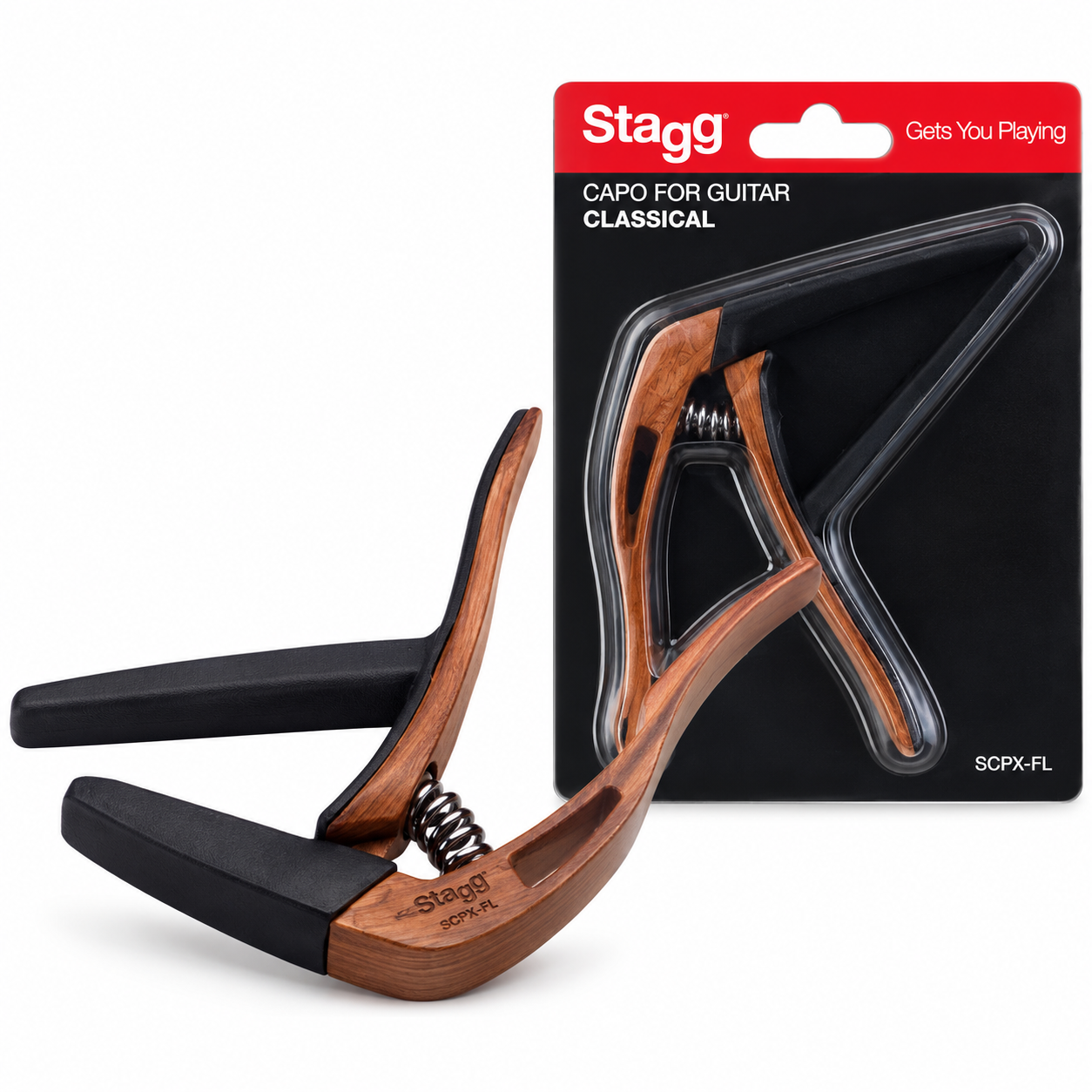 Stagg Flat trigger Capo for Classical Guitar Dark wood Imitation